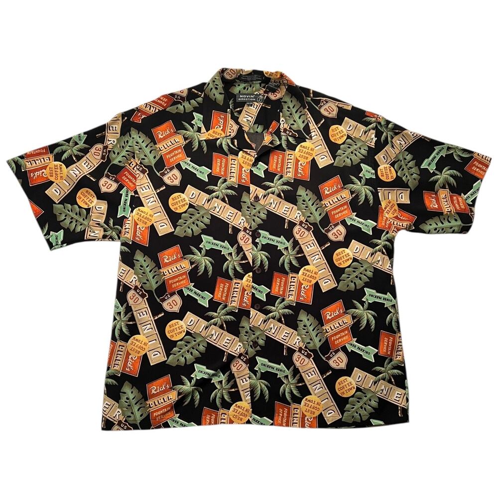 Novin Direction Retro Diner Print Button Up Shirt - XXL